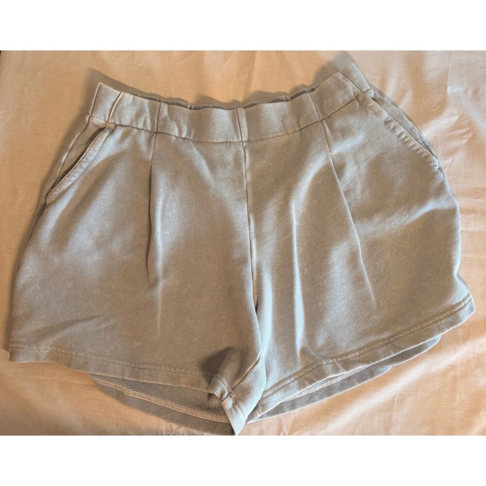 Aerie Women Light Blue Mineral Wash French Terry Pleated Shorts Size Medium